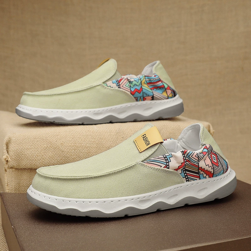 Мужская Тканевая обувь Летняя мужская обувь на всех ножках Дышащая обувь без шнуровки, удобная прогулочная обувь для вождения, молодежная повседневная обувь