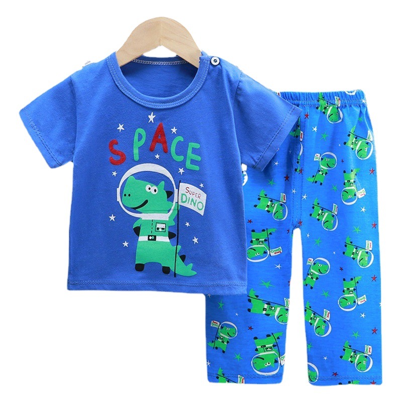 Ropa de los niños ropa de aire acondicionado de verano de manga corta pantalones combinación de ropa interior de algodón de los niños y niñas de manga corta Camiseta