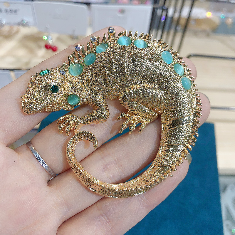 Retro Lizard Alloy Plating Inlay Artificial Gemstones Rhinestones Unisex Brooches display picture 3