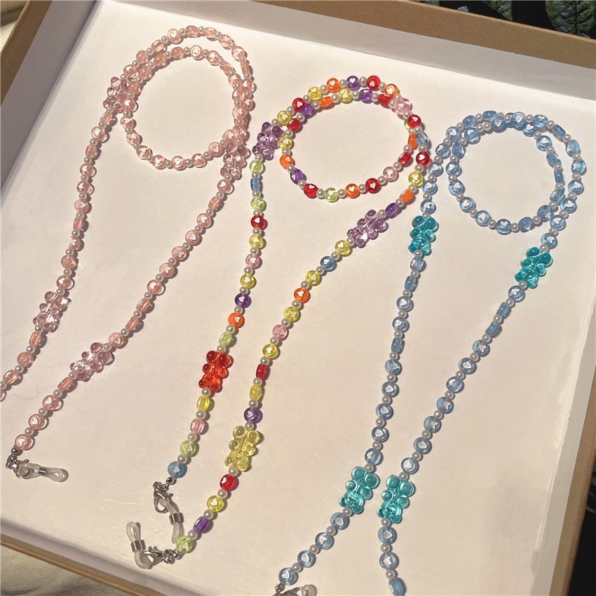 New Love Acrylic Chain, Korean INS Style Candy Color Bear Pearl Eyeglass Chain for Women