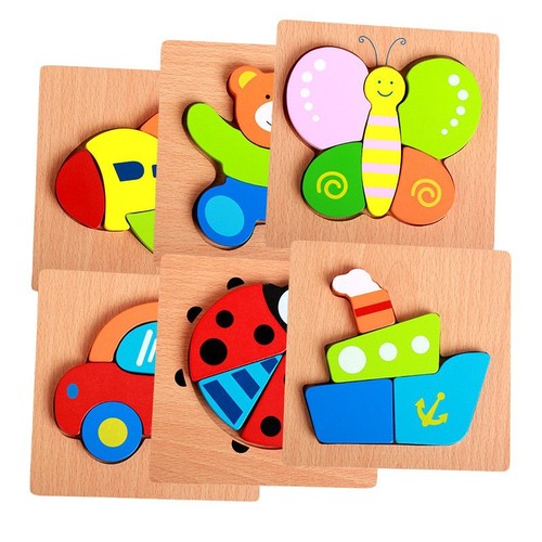 Wooden 3D Puzzle for Infants and Toddlers, 1-2-3 Years Half Age, Baby Early Education Toy for Developing Intelligence and Hand-Eye Coordination, Suitable for Boys and Girls