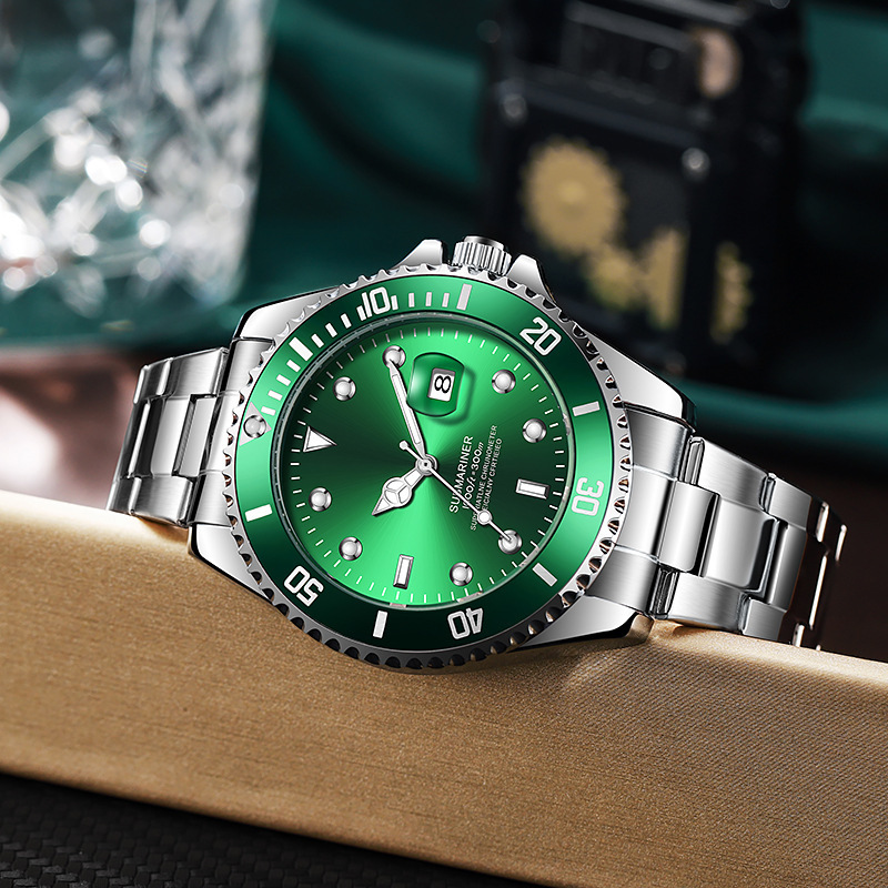Green Water Ghost Watch Men's Automatic Non-mechanical Watch Luminous Calendar Waterproof Watch Factory Direct Tiktok