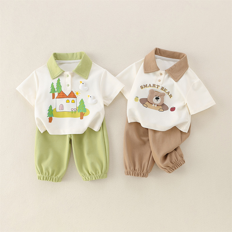 Children's Clothing Boy's Summer Clothing Class A Pure Cotton Baby's Shirt and Pants Split suit Wear-resistant Breathable Baby's Outer Wear Clothes