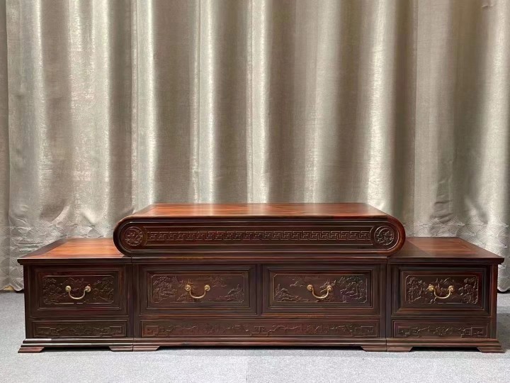 南美红酸枝微凹黄檀雕花三组合储物电视柜仿古典新中式红木家具