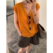 【清爽松弛感】飞飞袖亚麻冰丝针织开衫女无袖上衣洋气小衫秋新