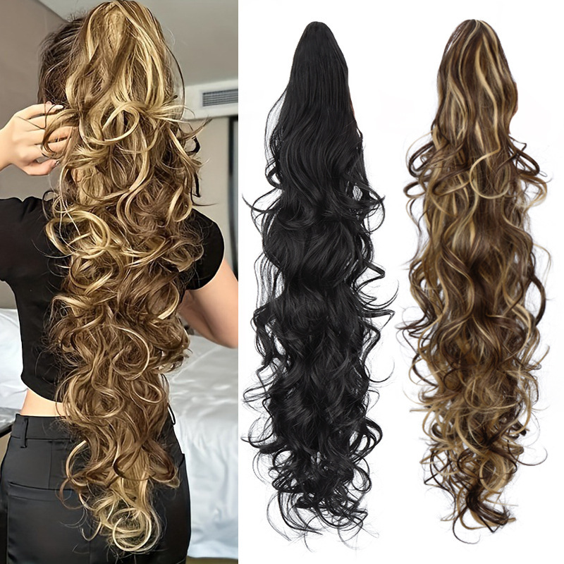 Foreign Trade European and American Style Large Claw Clip Long Wavy Wig Ponytail Tiger Claw 70cm 30inch Long Curly Ponytail Wig in Stock Foreign Trade European and American Style Large Claw Clip Long Wavy Wig Ponytail Tiger Claw 70cm 30inch Long Curly Ponytail Wig in Stock