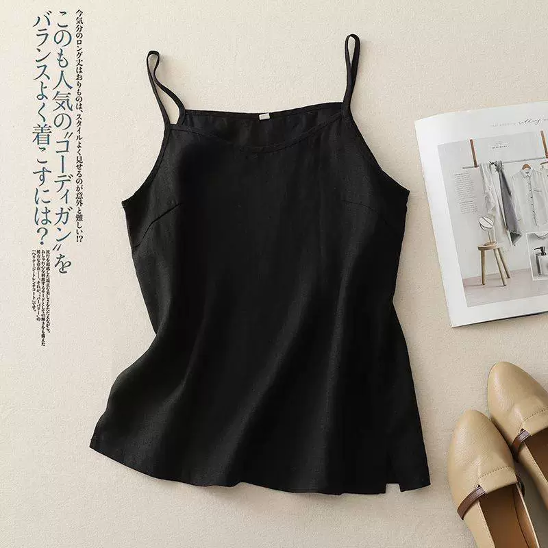 Летний новый ретро-стиль в литературном стиле, майка из хлопка и льна, простой низ, свободный утягивающий топ без рукавов большого размера для женщин