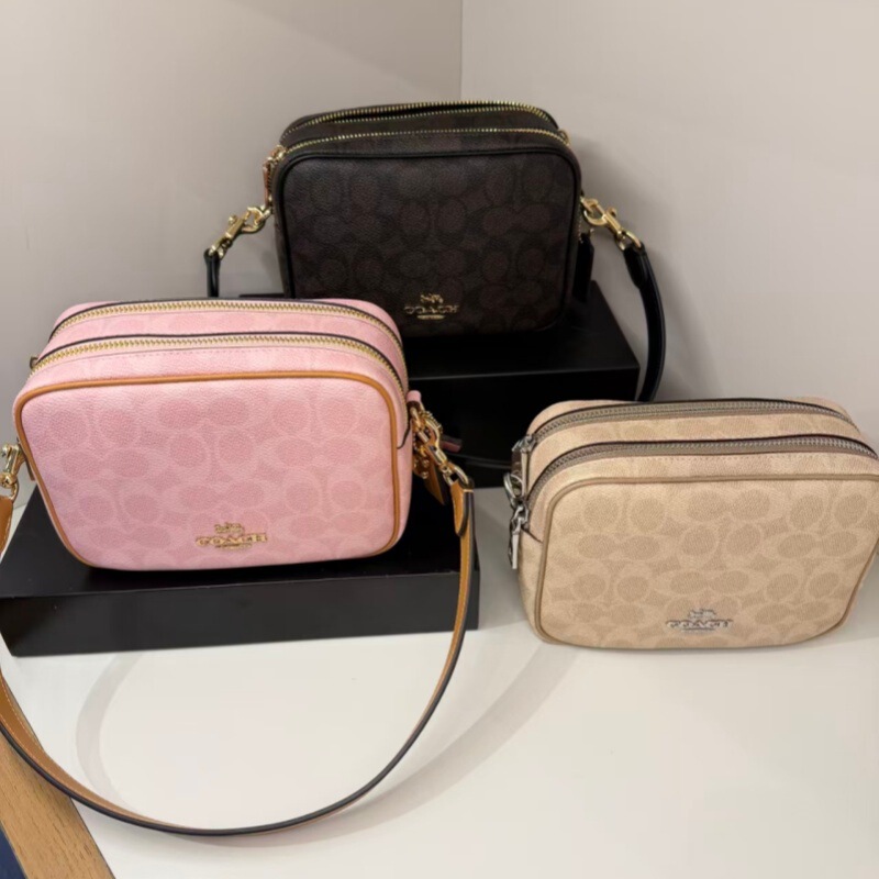 Kouc's New Women's Bag Carey Small Square Bag Double Zipper Monogram Camera Bag Single Shoulder Crossbody Versatile Unisex Bag Kouc's New Women's Bag Carey Small Square Bag Double Zipper Monogram Camera Bag Single Shoulder Crossbody Versatile Unisex Bag