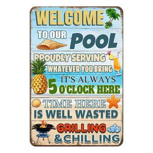 Pool decoration tin painting welcome sign fun tips swimming pool rules Amazon hot sale