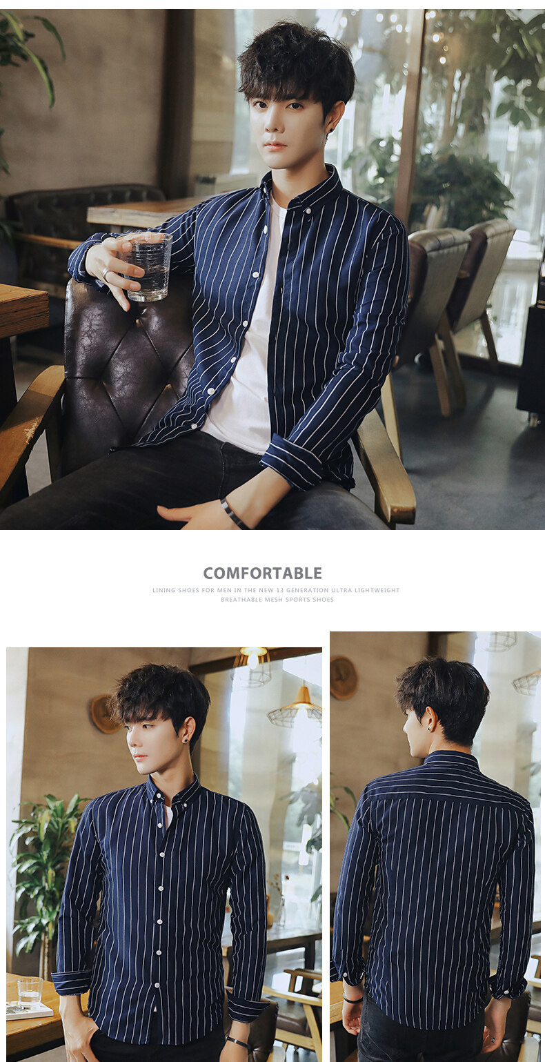 Jauna krekla ar garām piedurknēm korejiešu versija ar augstākās klases drapējumu, moderns zīmola krekls, daudzpusīgs tops, ikdienas mētelis, vīriešu apģērbs_voghion.com