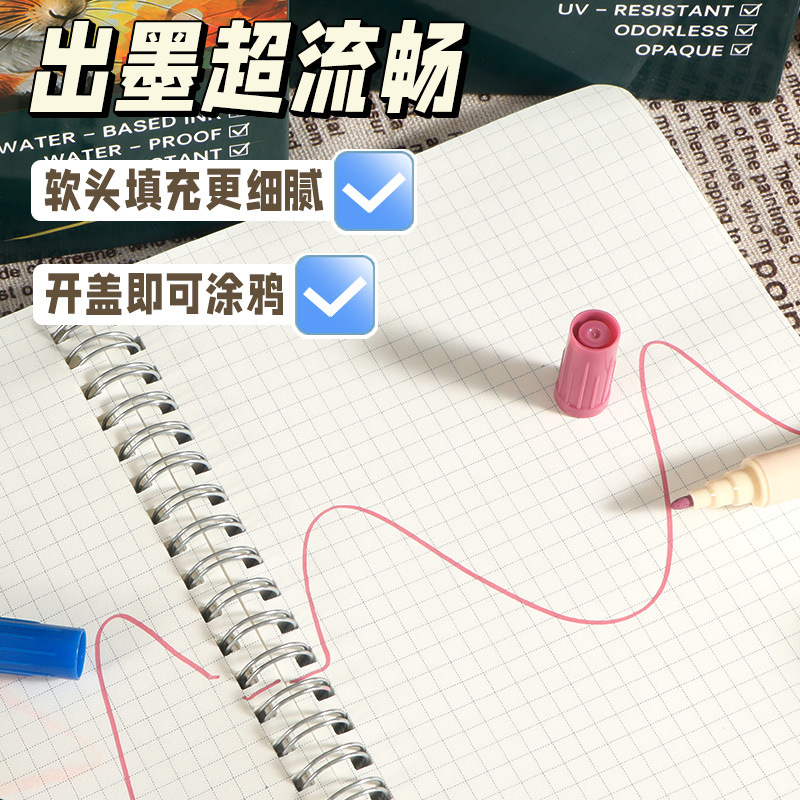 Bolígrafo de acrílico blando mayorista impermeable a secar rápido para niños bolígrafo de graffiti de color para estudiantes de escuela primaria se puede lavar con agua bolígrafo de doble cabeza