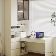 定 制橡木书桌书柜一体靠墙转角书架学习电脑桌儿童写字桌实木玻