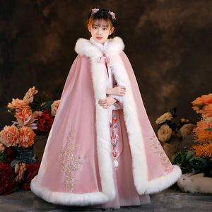 Children pink fairy hanfu Chinese princess costumes film drama birthday party performance long kimono dress winter thickened little girl Hanfu