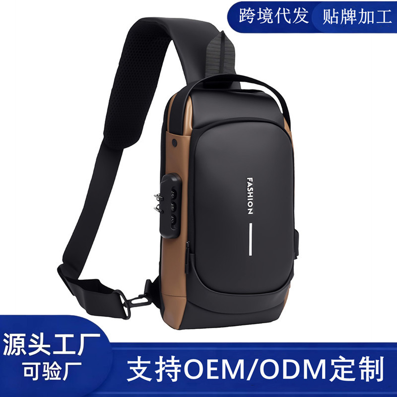Cross-Border Men's Chest Bag with Anti-Theft Password Lock, Casual Crossbody Bag, Fashionable USB Large-Capacity Outdoor Motorcycle Backpack