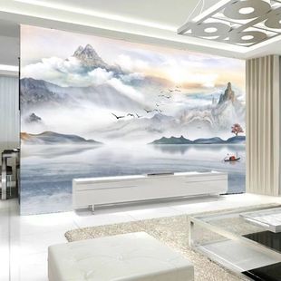 Nailed Tv Background Wall Cloth Chinese Landscape Painting 8D Modern Simple Stereo Living Room Sofa High-End Atmospheric Mural