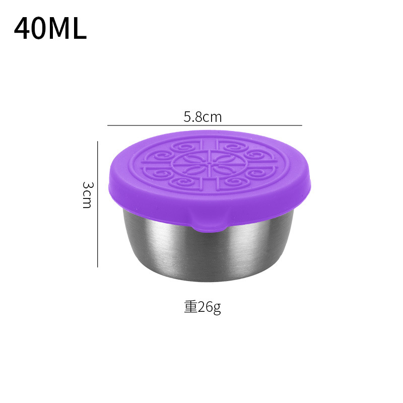Taza de salsa de ensalada de tomate a prueba de fugas al aire libre 40ml plato de inmersión Taza de salsa de acero inoxidable 304 transfronteriza con tapa de silicona