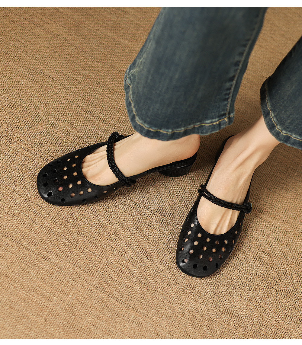 Sandal cao gót nữ quai ngang hở mũi, gót 3 cm, kiểu dáng thanh lịch — đen chi tiết 8