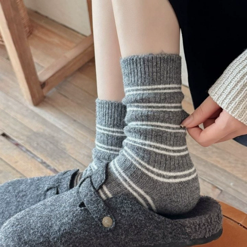 Woolen fleece (нет) keep warm носки с бантом, вышивкой, увеличенная толщина