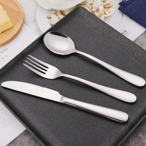 Stainless steel knife, fork, and spoon set, thick tableware set, hotel Western-style diningware, steak knife, fork, round spoon, dinner fork