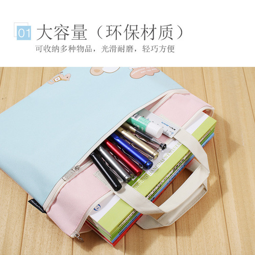 Cute cartoon portable a4 document bag student large capacity double layer tutoring art bag tutoring bag carrying book bag
