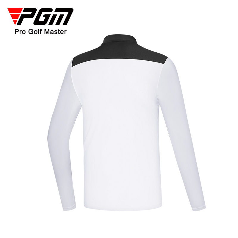 Áo thun dài tay chống nắng golf nam PGM chất liệu lụa lạnh, cổ khóa kéo — YF589-Trắng (vải mới), YF589 màu đen, YF589-màu xanh nước biển