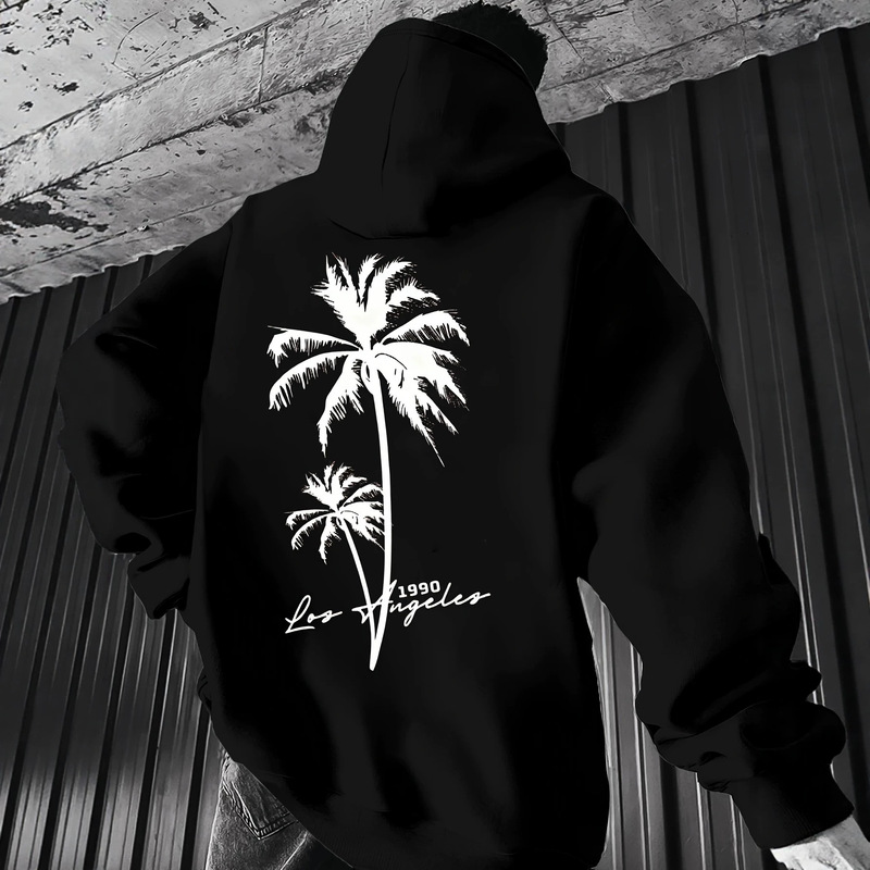 Resort Style La City Letter and Palm Tree Print Sweatshirt, Unisex Loose Fit Versatile Autumn and Winter Hooded Top Resort Style La City Letter and Palm Tree Print Sweatshirt, Unisex Loose Fit Versatile Autumn and Winter Hooded Top