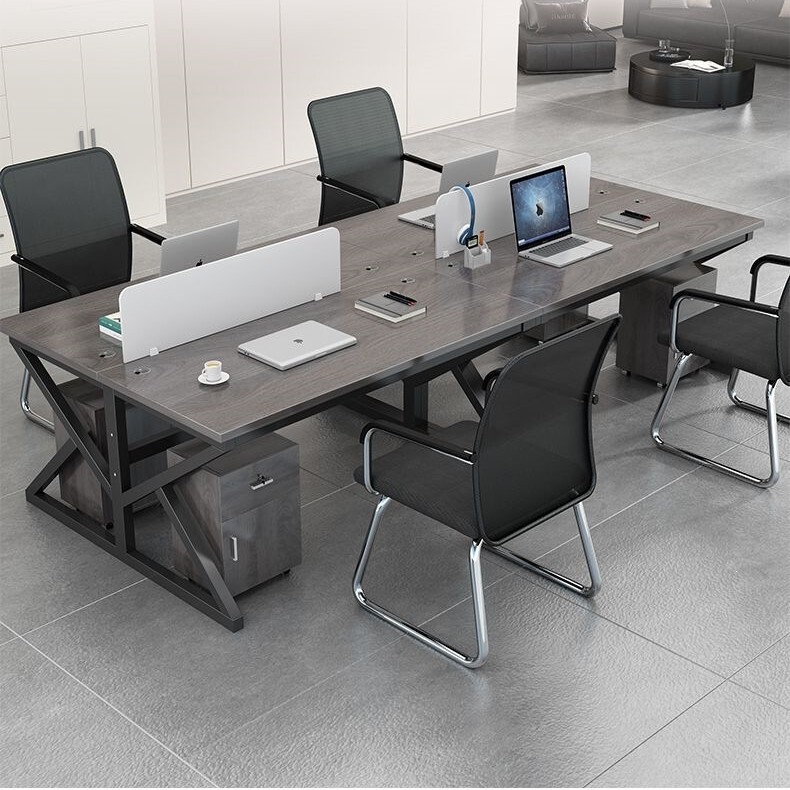 Staff Office Desk and Chair Set, Double or Four-Six Person Computer Desk with Partition, Manager's Office Staff Desk