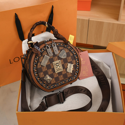  Winter New Live Broadcast Good Fashion Versatile Badge One-shoulder Crossbody Hand-carrying Small Round Bag Goddess Bag