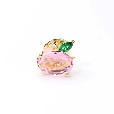 Japan and South Korea lovely pinkycolor crystal Peach Brooch lemon fruit Gold-plated Blood Brothers needle Brooch Female models Grips
