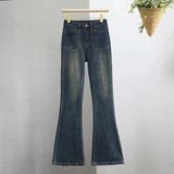 Spring and Autumn new cement gray skinny jeans Women's Small High waist slimming versatile stretch straight flared trousers