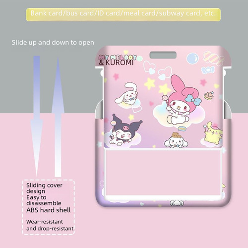 Cartoon cute lanyard, hanging neck, horizontal card holder, bus citizen meal card, anti-lost pick-up and drop-off badge, school badge, Sanrio