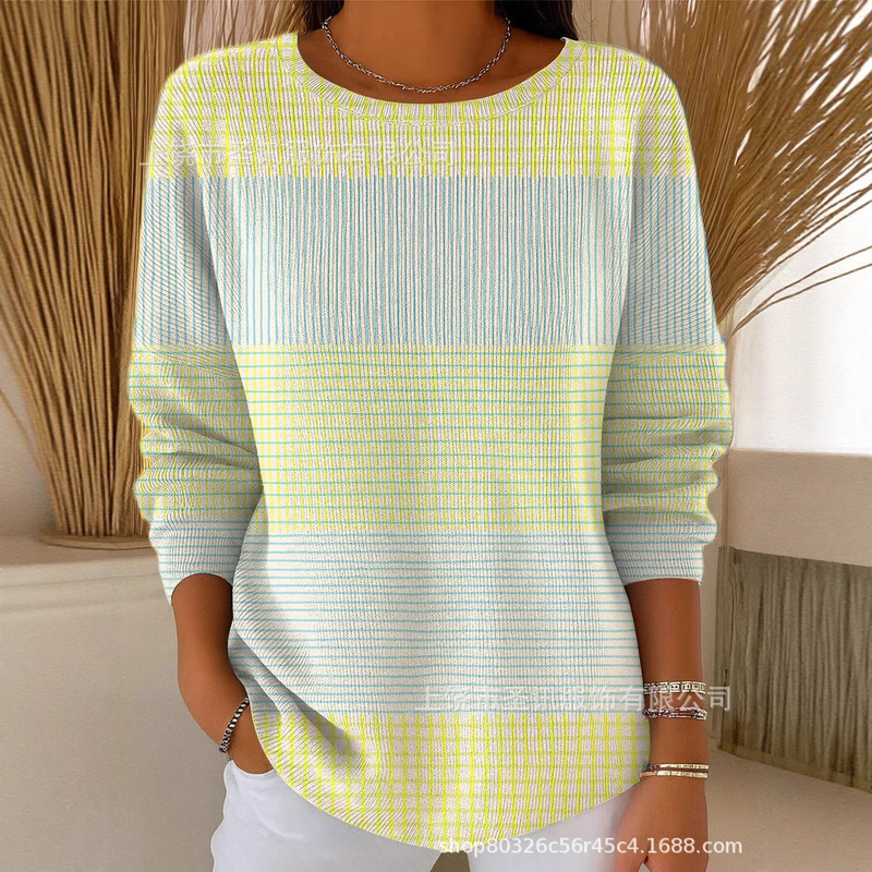 Cross-Border European and American Amazon Autumn and Winter New 3D Printed Women's Fashion Casual Round Neck T-Shirt Imitation Cashmere Top