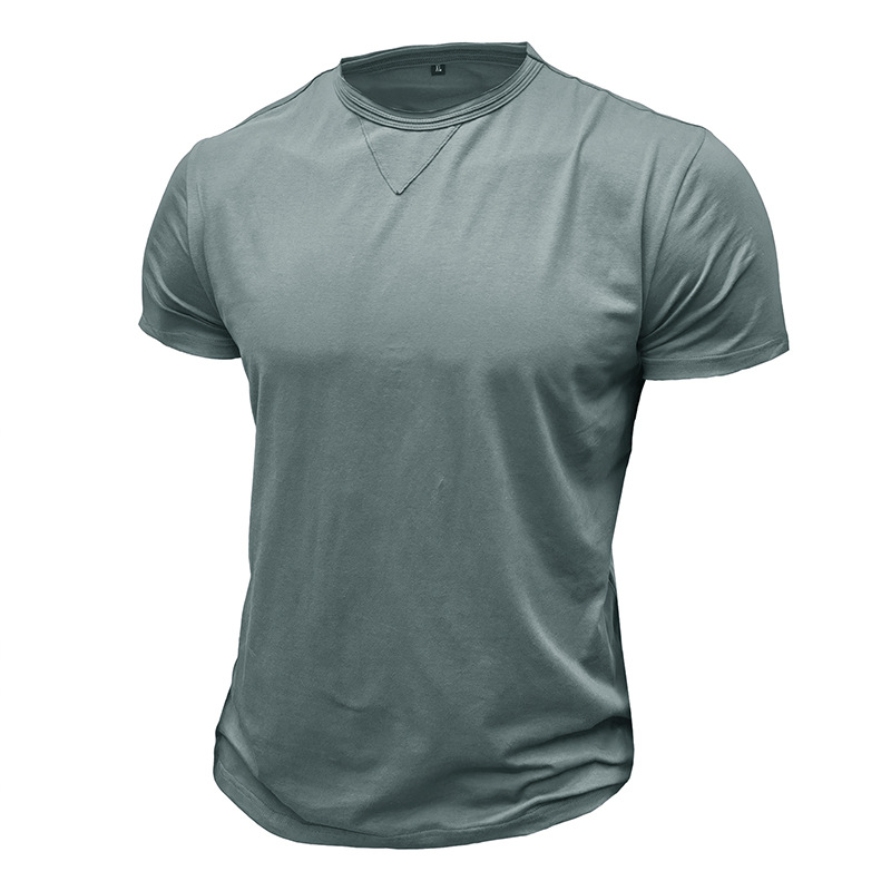 Men's Solid Colour Round Neck Short Sleeve T-shirt Summer Top_voghion.com