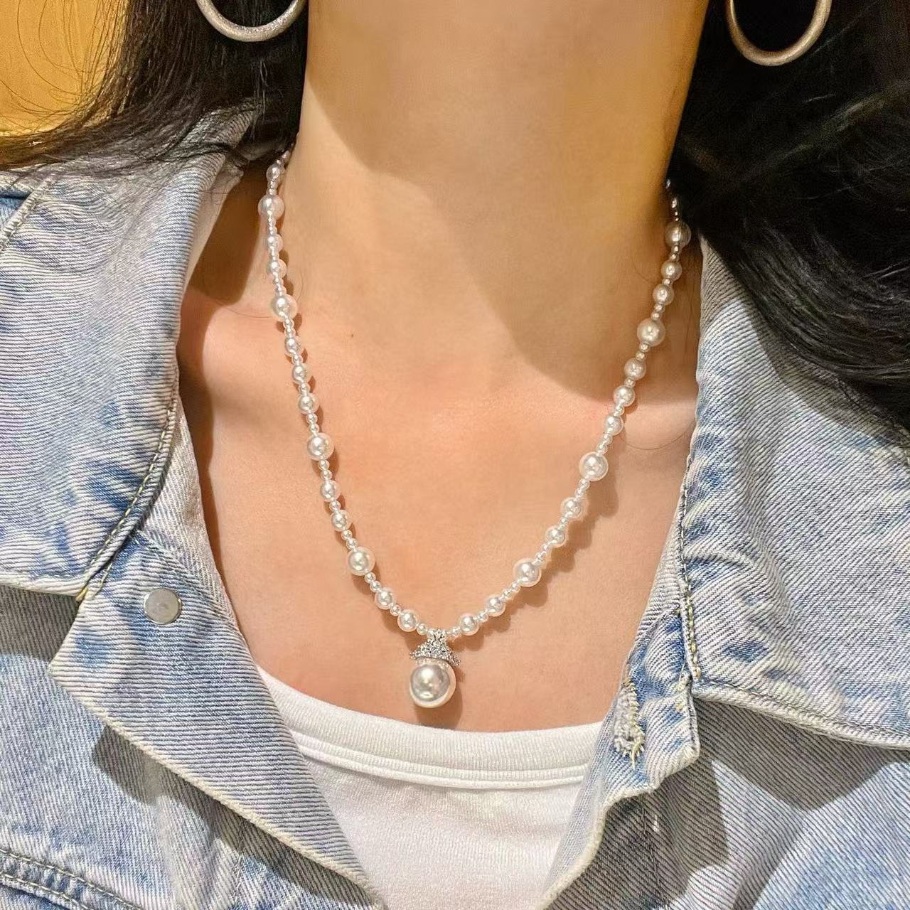 高品质菲律宾金人造水晶珍珠项链吊坠