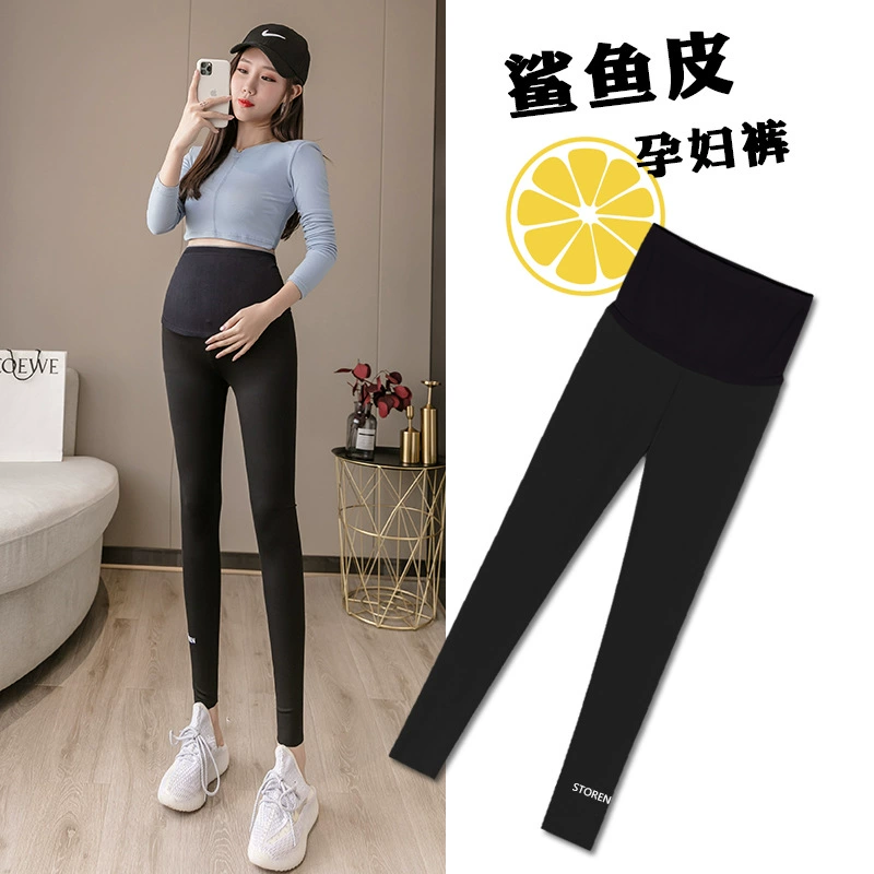 Леггинсы для беременных, весенне-осенний тонкий фасон, модная верхняя одежда для беременных, с поддержкой живота и отверстием для ног, эластичные брюки для йоги.