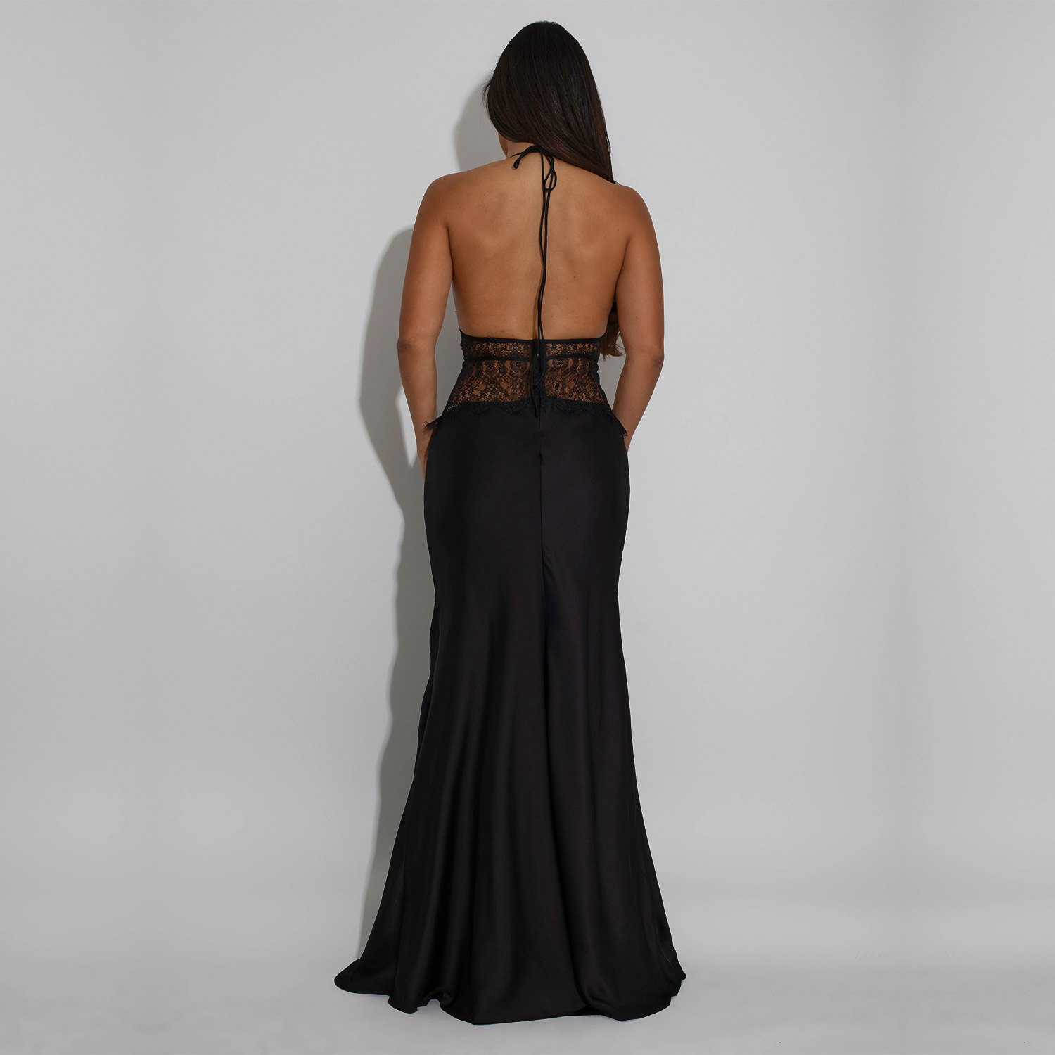 C7546 Aliexpress transfronterizo Amazon Europa y América ropa de moda de mujer sexy encaje de cuello en v vestido de espalda descubierta mujer