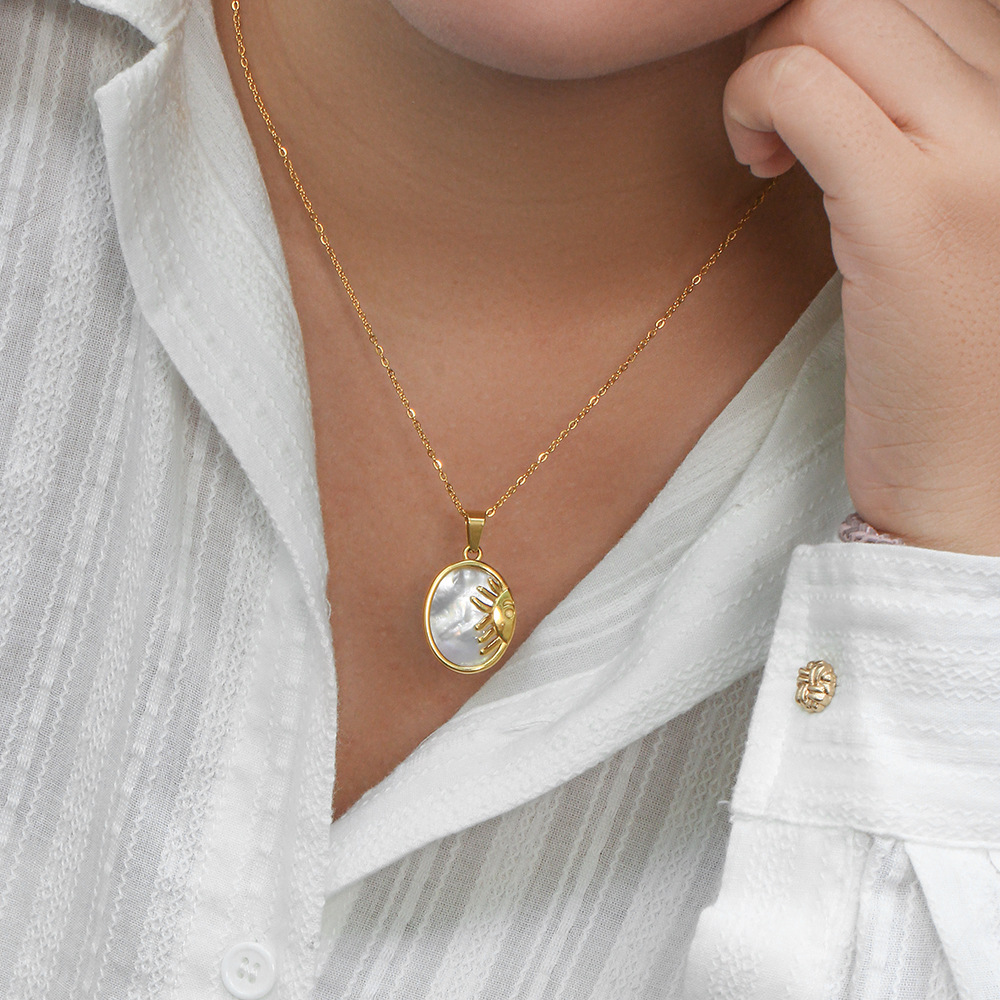 Fashion Pendant Womenu0027s Plated 18K Gold Oval Shell Sun Pendant Stainless Steel Necklace