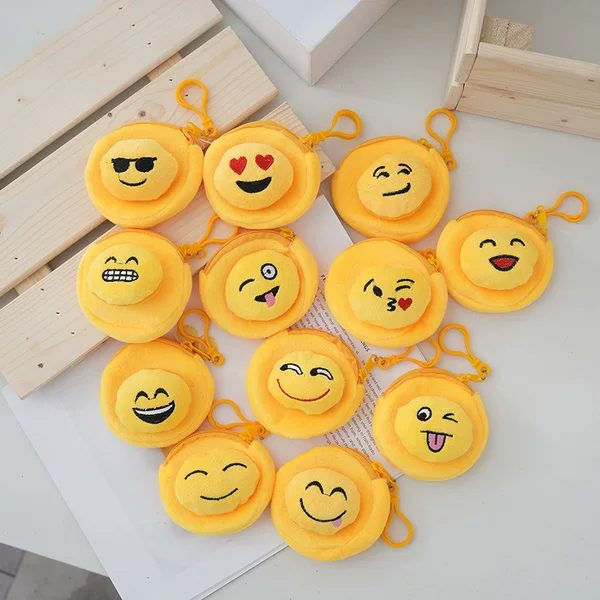 Plush Wallet Cartoon Cute Embroidered Zipper Expression Bag Yellow Smiley Expression Bag Children Coin Purse Coin Bag
