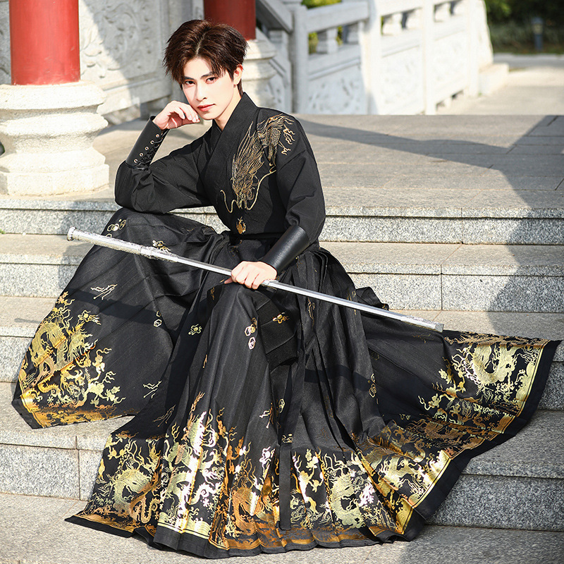 Chinese style bright dragon pattern bronzing horse face dress new Chinese style cross collar Hanfu ancient style Han element costume costume costume for men