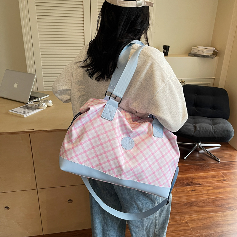 大容量时尚格子旅行包女士新款瑜伽游泳健身包轻便透气斜挎行李袋|undefined