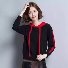 2025春装新款女韩版休闲针织衫连帽套头卫衣学生宽松女士短款毛衣