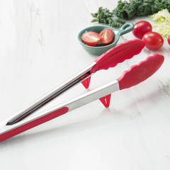 Stainless steel silicone food tongs with foot pads barbecue barbecue bread tongs steak tongs baking 9 inches 12 color box
