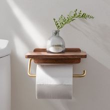 卫生间纸巾架厕所卷纸架壁挂式免打孔厕纸盒手机卫生纸架置物架木