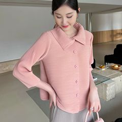 Quality autumn and spring new Miyake high-end pleated fashionable women's clothing niche Hong Kong style casual and versatile commuting top