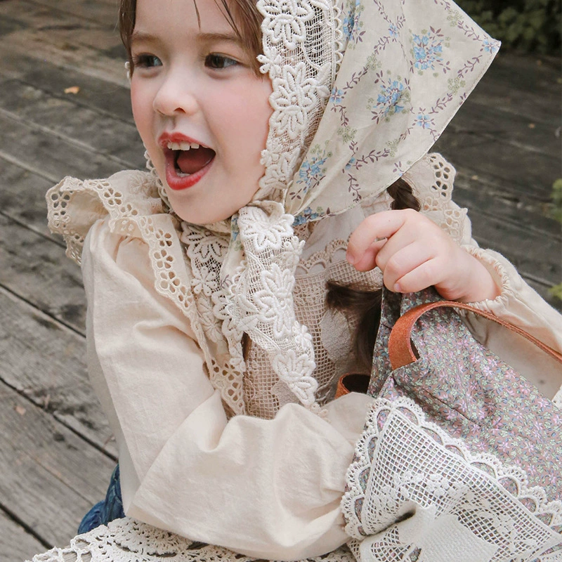 Autumn children's shirt, cute lace T-shirt, western style, lace dress
