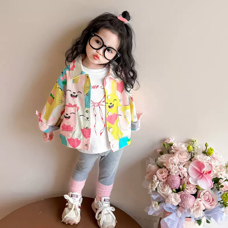 女童外套春装2025新款女宝宝涂鸦上衣韩版中小童洋气春秋款衣服潮