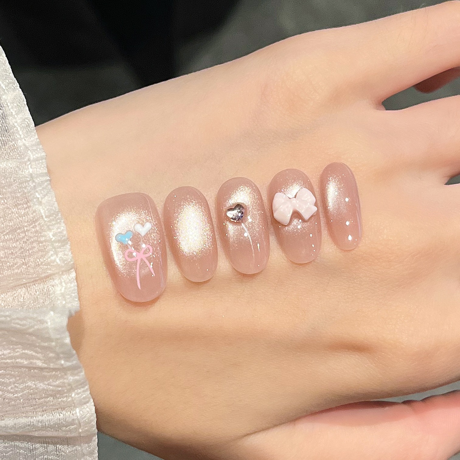 Uñas postizas de ojo de gato transfronterizas, piezas de uñas hechas a mano, uñas postizas, arte de uñas portátil, estilo largo de alta gama.