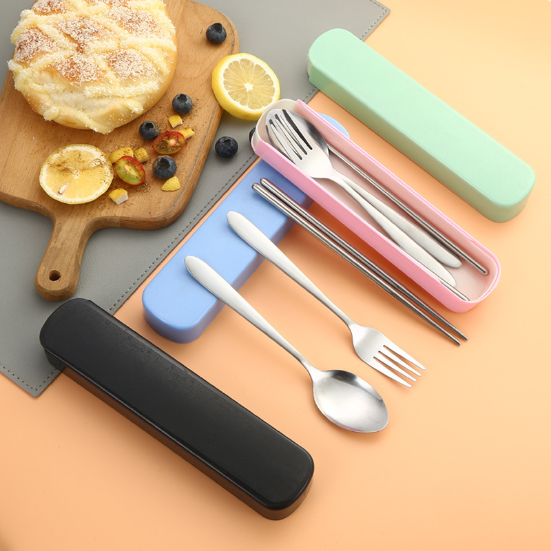 Convenient Tableware Set Spoon Fork Chopsticks Three-piece Set Pointed Tail Stainless Steel Set Outdoor Storage Student Business Gift Convenient Tableware Set Spoon Fork Chopsticks Three-piece Set Pointed Tail Stainless Steel Set Outdoor Storage Student Business Gift