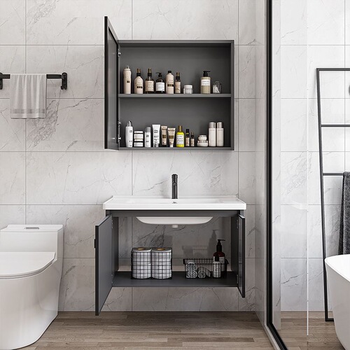 Wall-mounted luxury bathroom cabinet and sink combo, integrated ceramic washbasin, vanity countertop, mirror cabinet