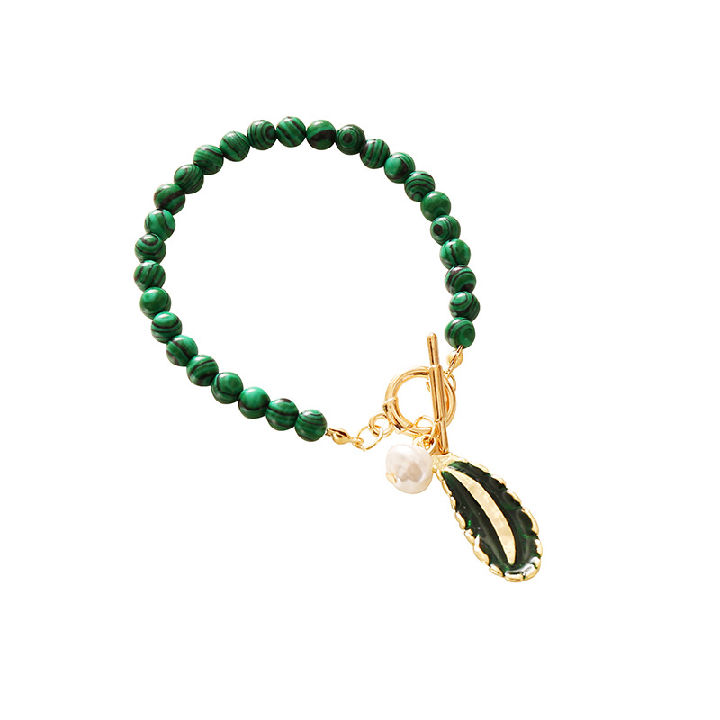 Fashion Malachite Leaf Pearl Dripping Oil Necklace Wholesale display picture 3